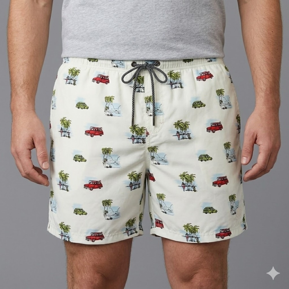 Island Haze Mens Surf Wagon Palm Tree Swim Trunks XL EUC